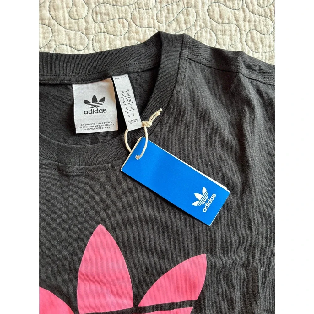 Adidas‎ Originals Mens Trefoil Graphic T-Shirt Black Pink Logo Size Small